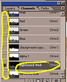 Make sure the lightened red channel is selected for the copy