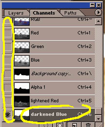 Make sure the darkened blue channel is selected for the copy
